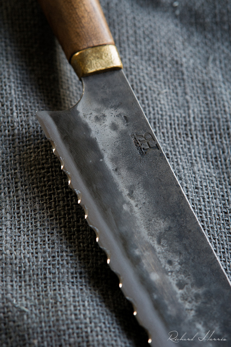 10.5″ Sourdough Knife, Walnut, Brass Richard Harris Knives Hand Upcycled Kitchen